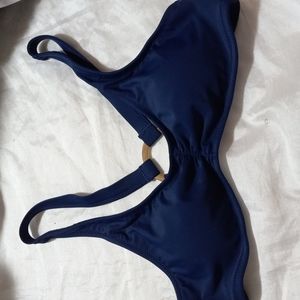 Bikini Swimsuit Top Navy Gold Ring Strap-Back 1-Piece M Removable Pads New